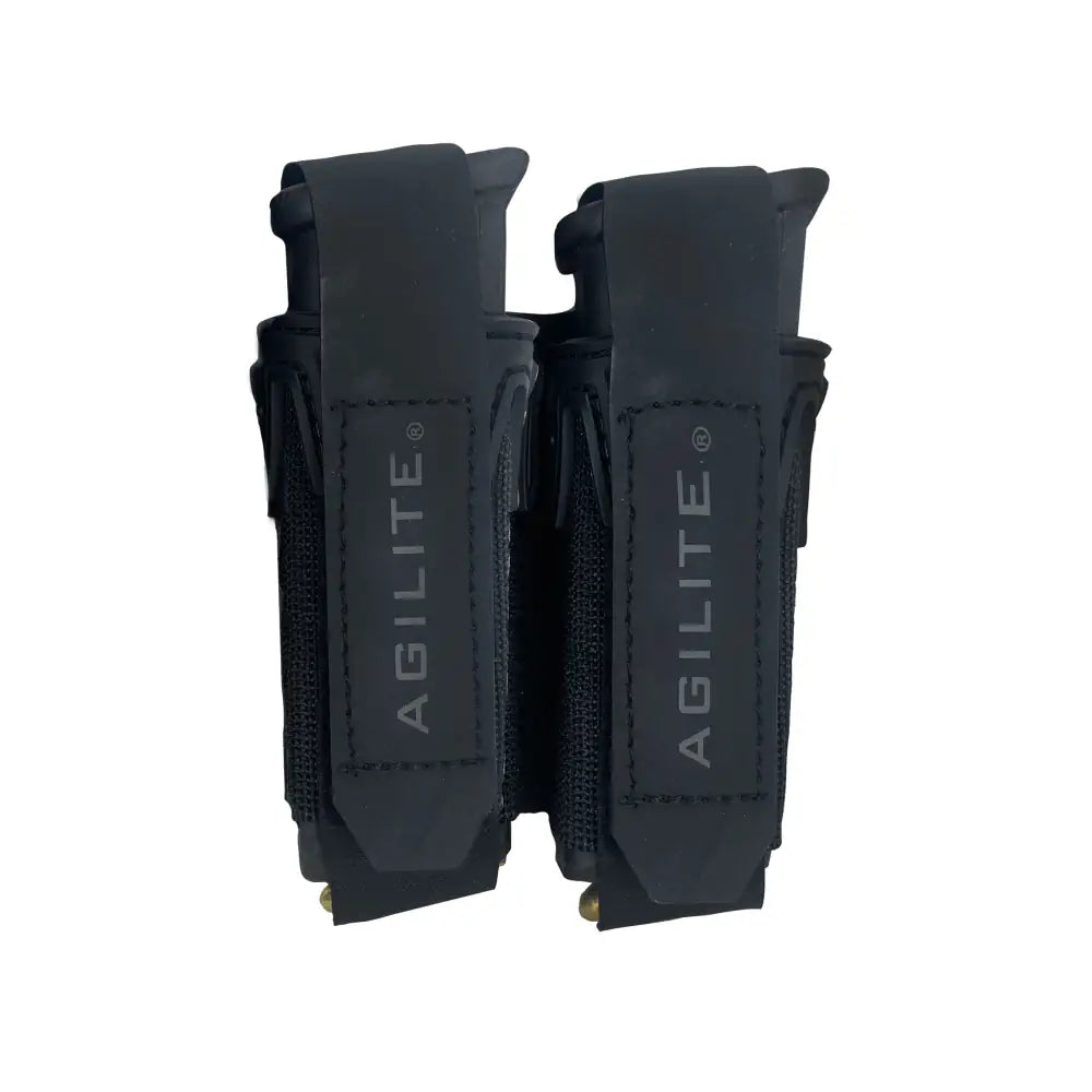 Black Pincer Pistol Double Pouch by HCC Tactical with secure covers for carrying two pistol magazines.