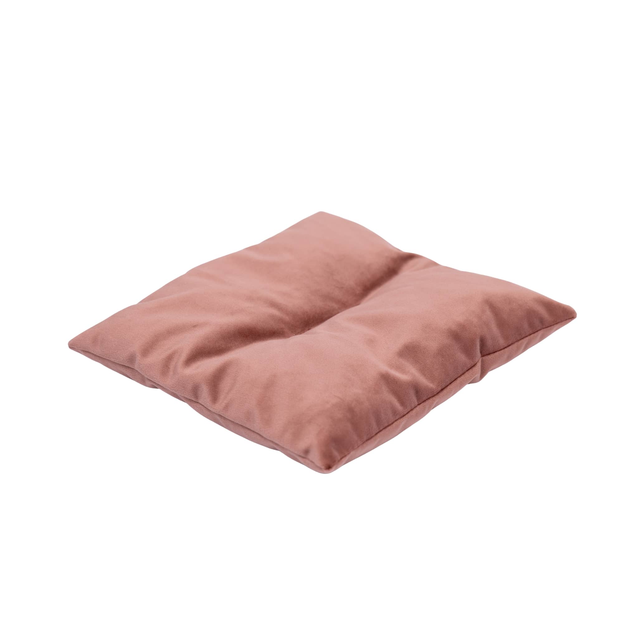 Pink Enjoy The Wood Cat Cushion Pillow resting on a sofa, soft and plush for cozy feline comfort.