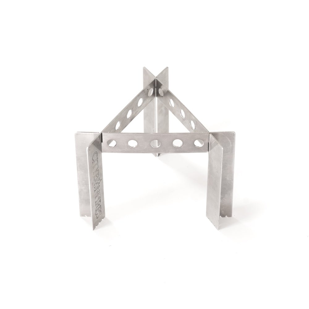 City Bonfires portable camp stove with stand, designed for outdoor cooking and camping adventures.