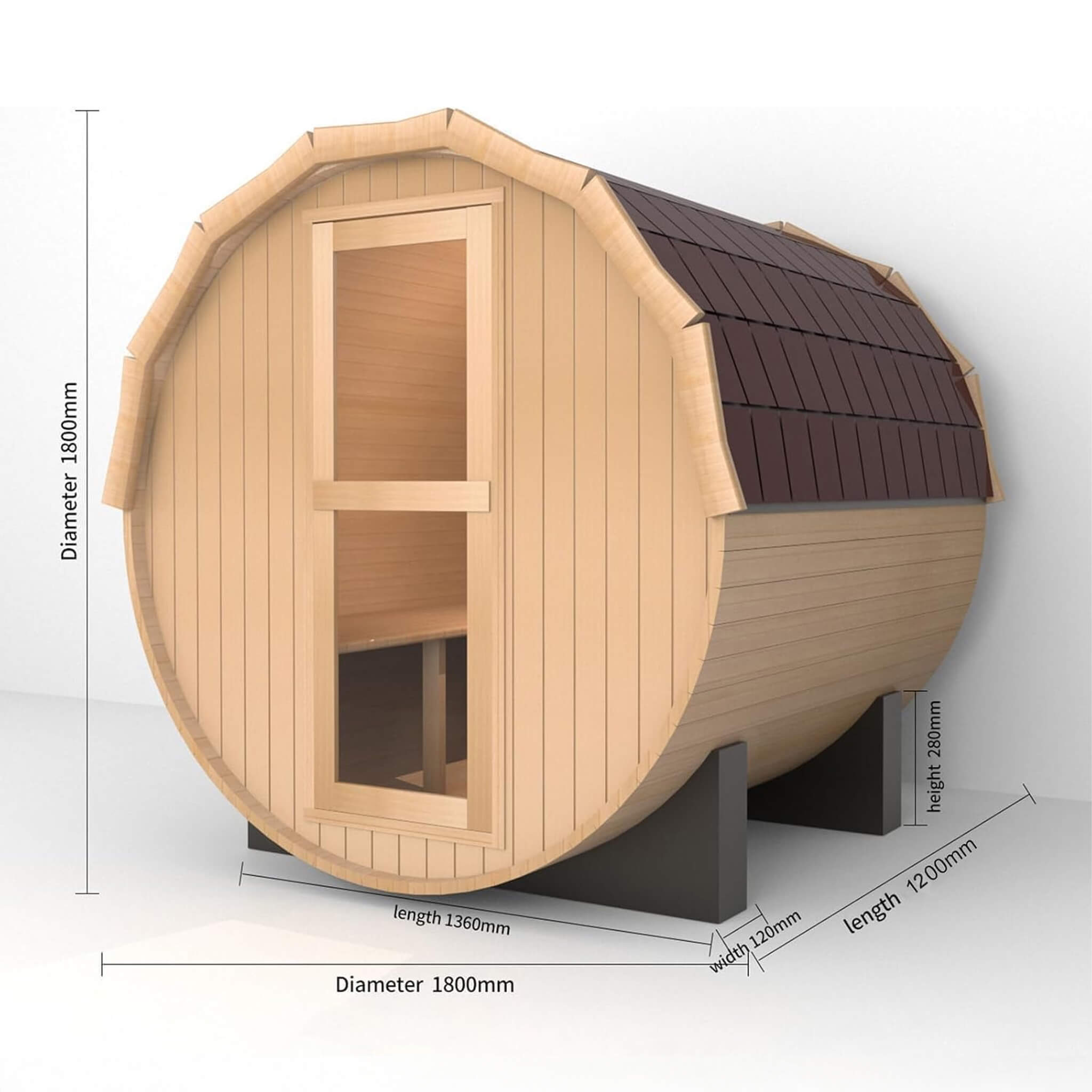 SAKSBY WHOLESALE Thermora Haven all-weather outdoor pinewood barrel sauna kit for two with 4.5KW heater and tempered glass window