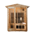 Front view of Thermora Zorin 2-person sauna made of hemlock wood, featuring low EMF FAR-infrared technology.