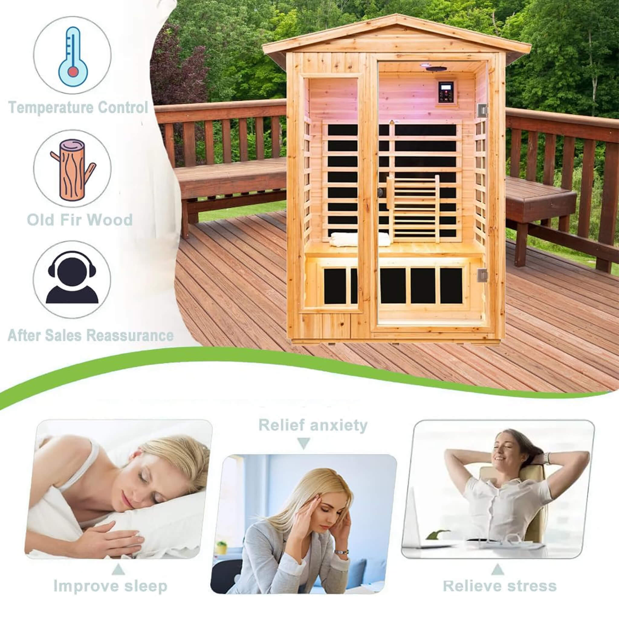 Thermora Zorin 2-person indoor outdoor sauna made of hemlock wood, showcasing low EMF FAR-infrared design.