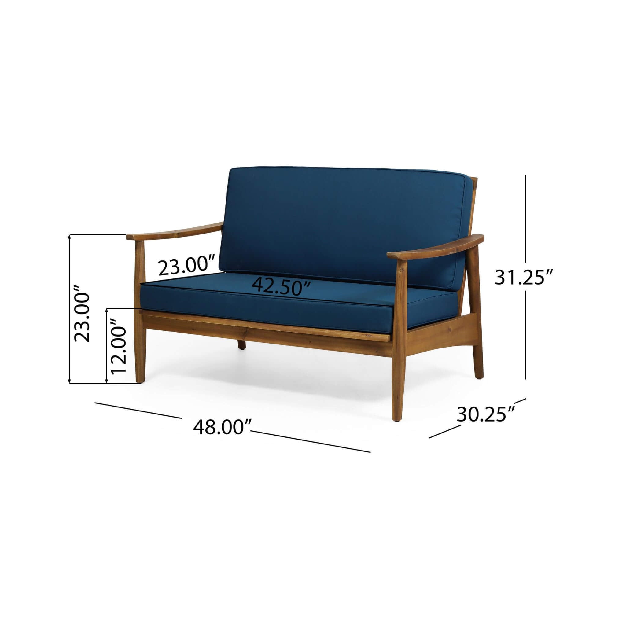 Alora Premium 4-piece wooden outdoor patio conversation seating set with cushions, featuring two comfortable seats.
