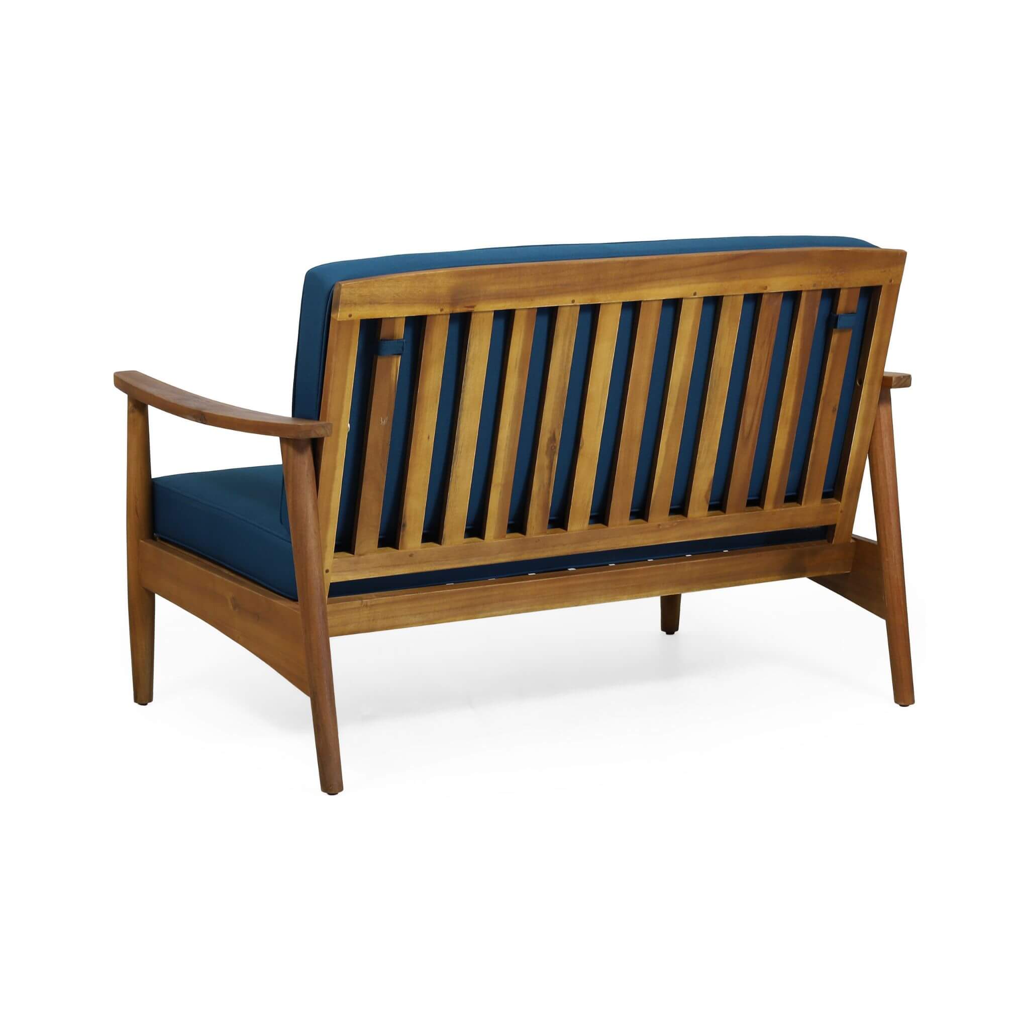 Back view of Alora Premium 4-Piece Wooden Outdoor Patio Seating Set with cushions, featuring two-seater sofas.