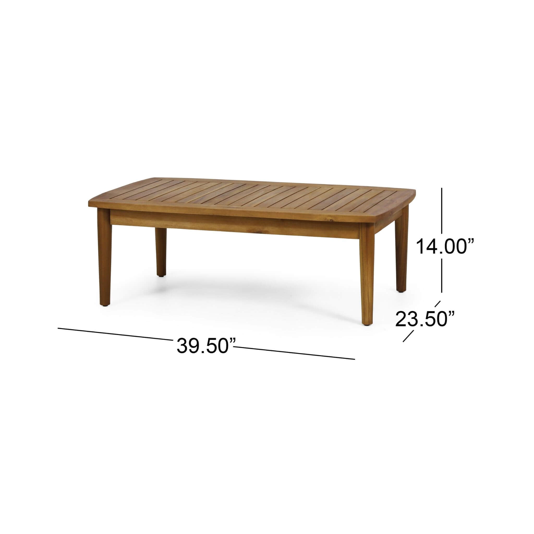 Alora 4-piece wooden outdoor patio conversation seating set with cushions and center table, featuring a cozy design.