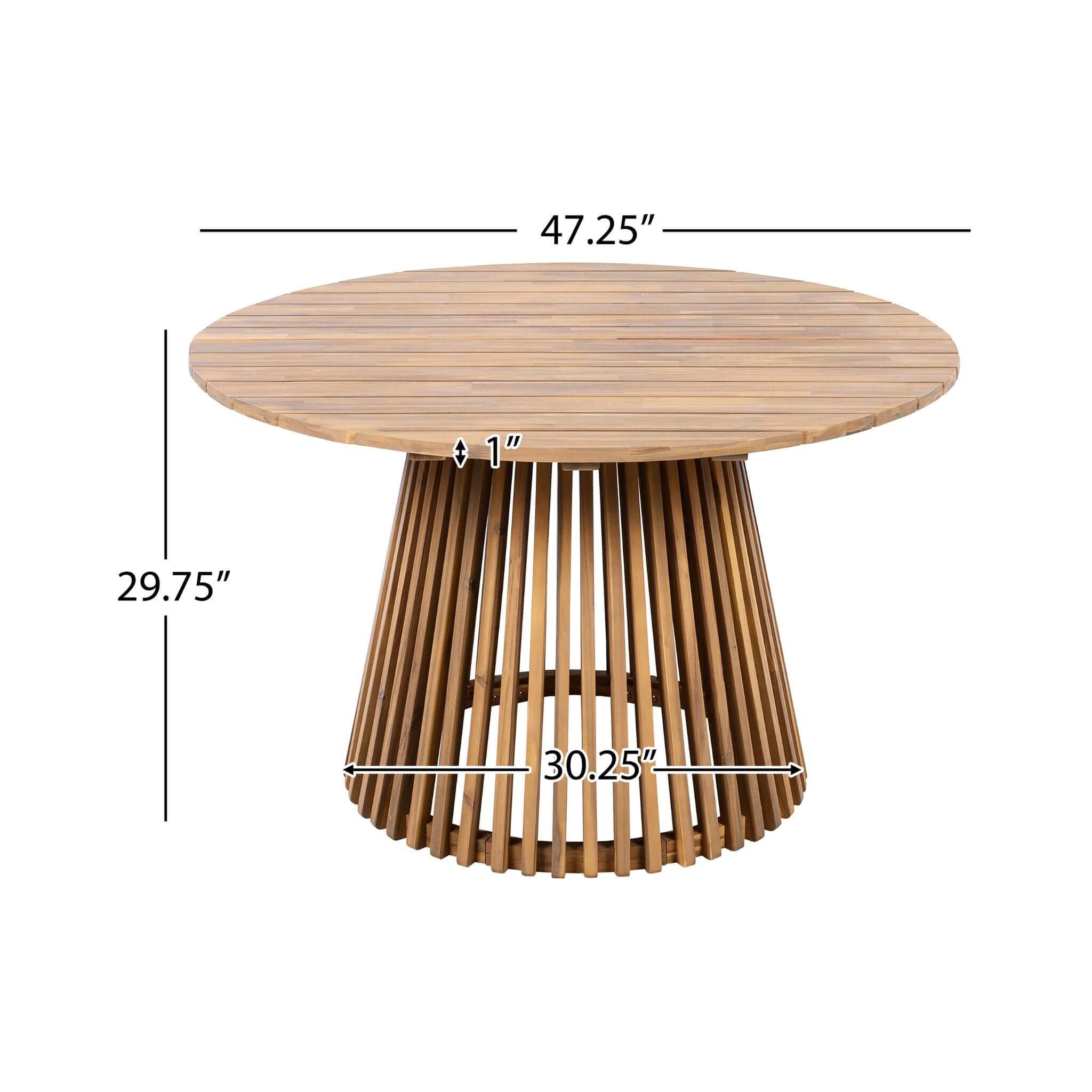 5-piece outdoor acacia wood patio furniture set with braided dining chairs and cushions, featuring a dining table.