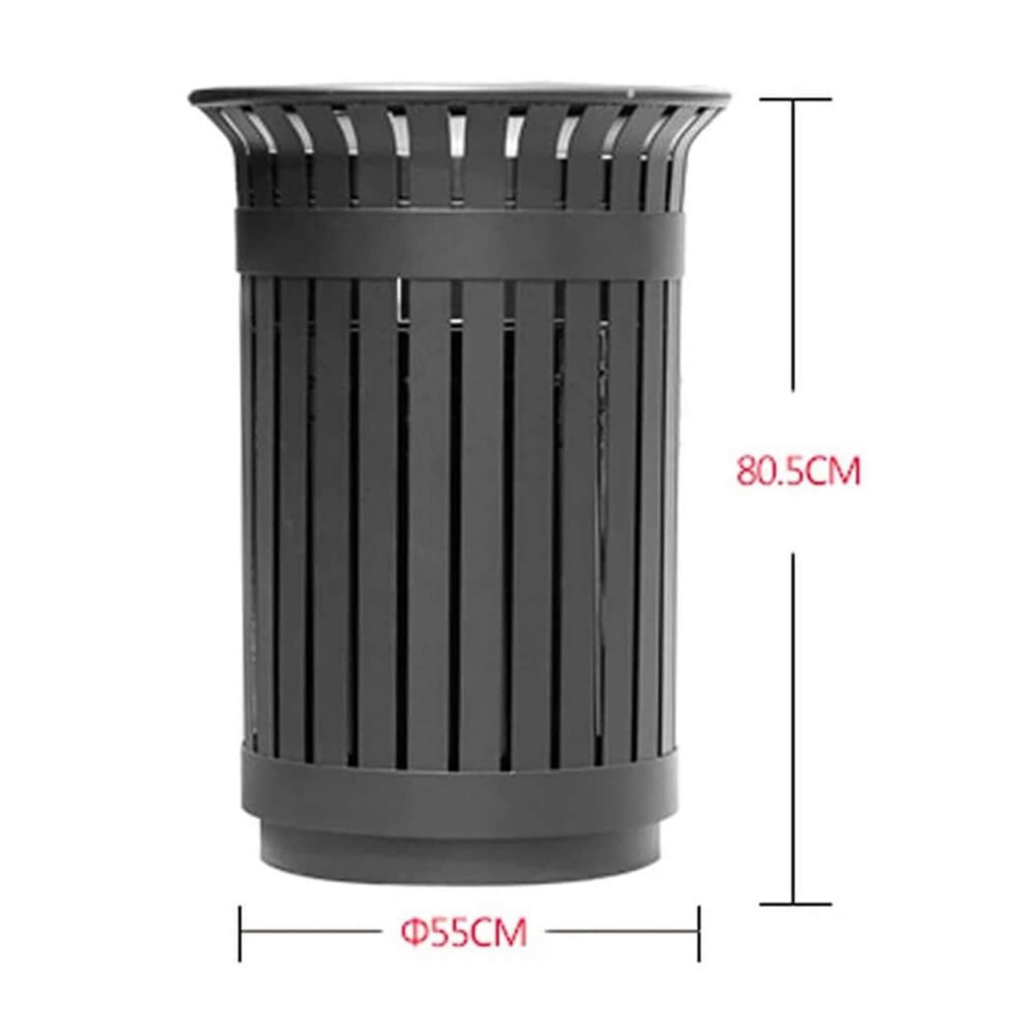 Extra large outdoor metal slat garbage can by SAKSBY WHOLESALE, showcasing its heavy-duty design and commercial use.