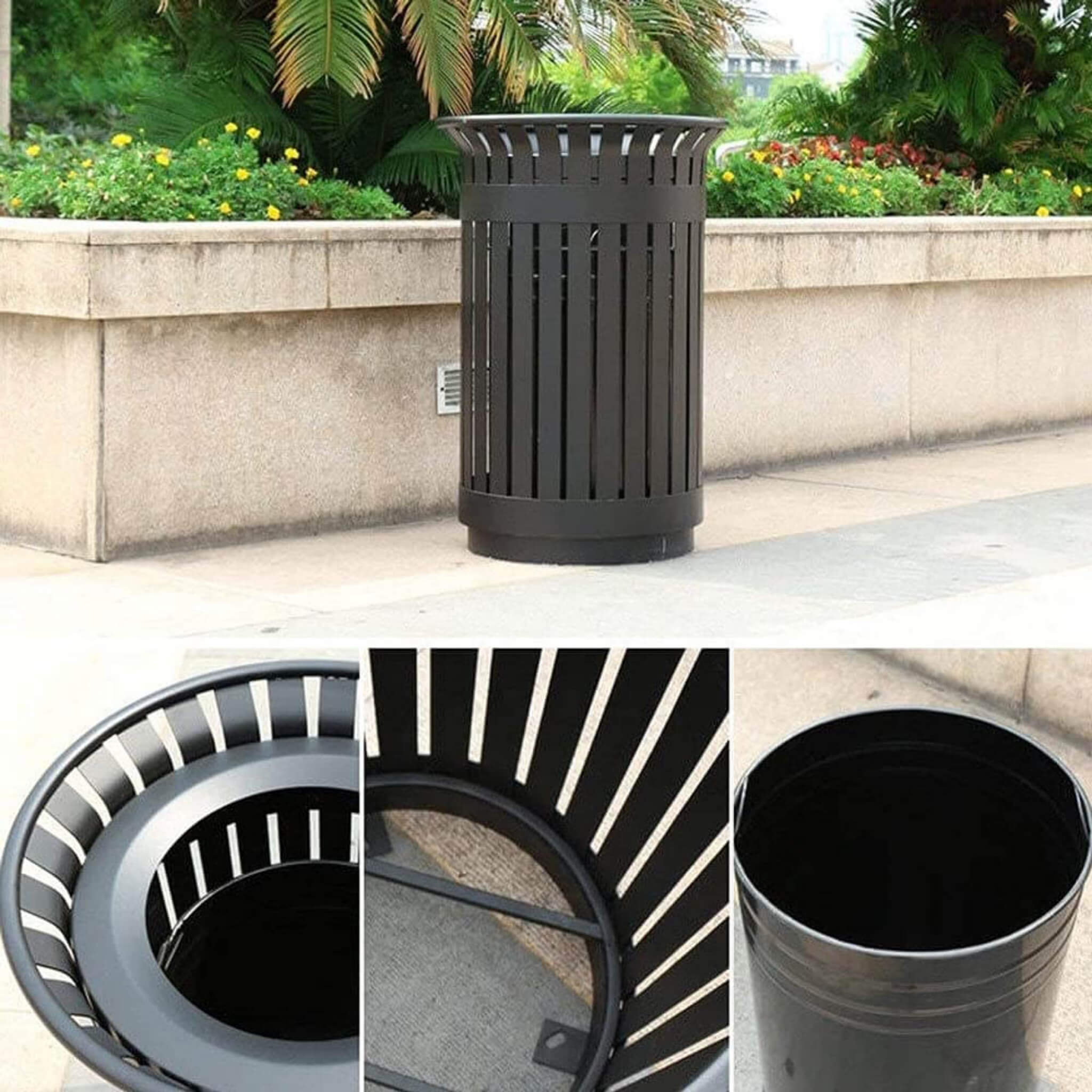 Premium extra large outdoor metal slat garbage can by SAKSBY WHOLESALE, showcasing durable design and spacious capacity.