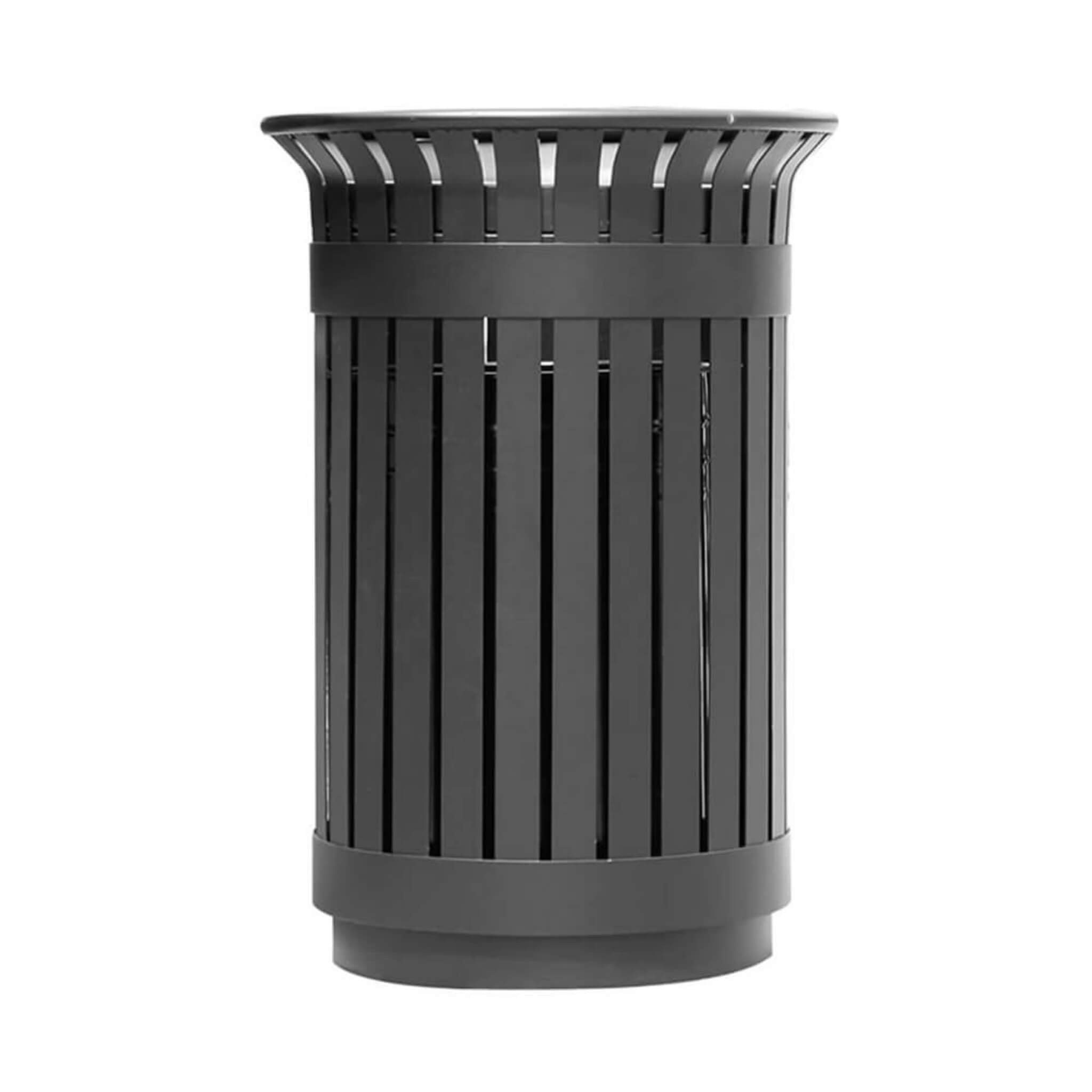 Extra large outdoor commercial metal slat garbage trash can by SAKSBY WHOLESALE in a durable design for effective waste disposal.