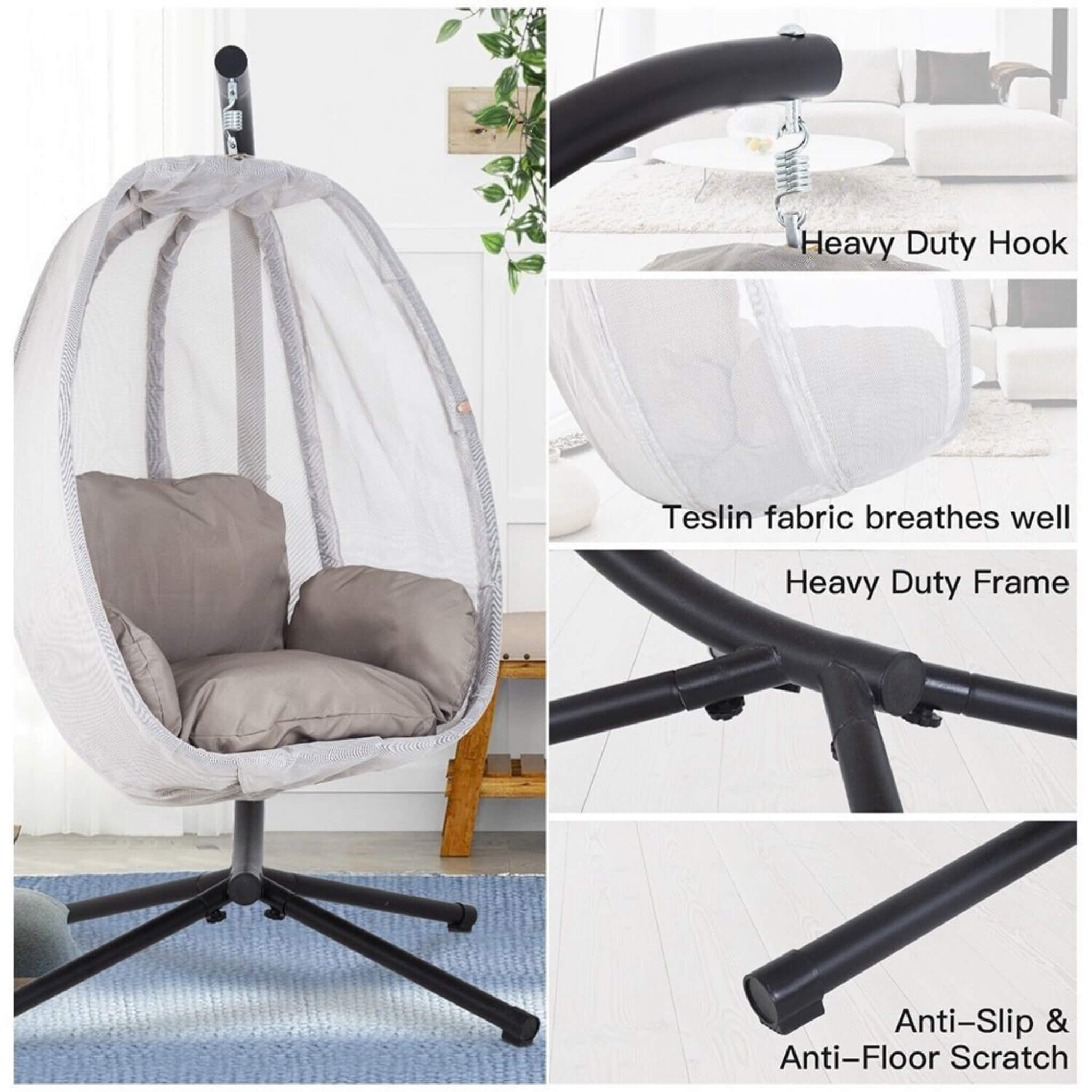 Premium Outdoor Hammock Egg Swing Chair With Stand, 70" (SAK42317) - We The Collective