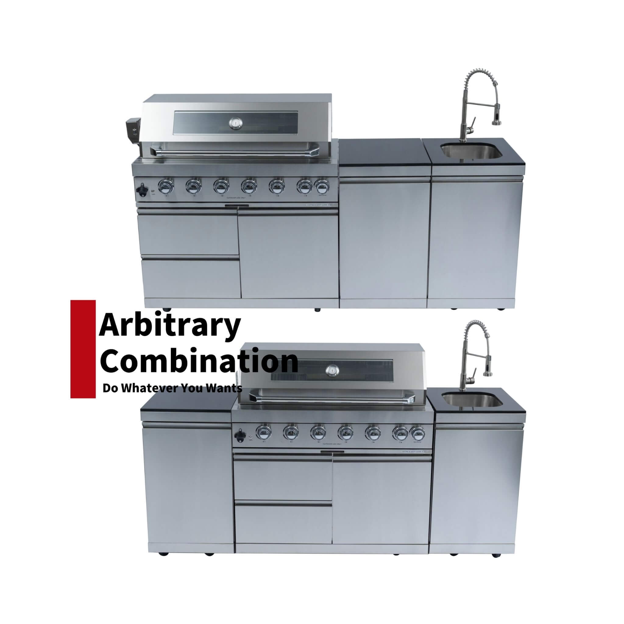 Castelle Flame Outdoor BBQ Kitchen Island With 43-Inch 6-Burner 85K BTU Propane Gas Grill, Rotisserie Kit, And Storage Cabinets (SAK95623) - We The Collective