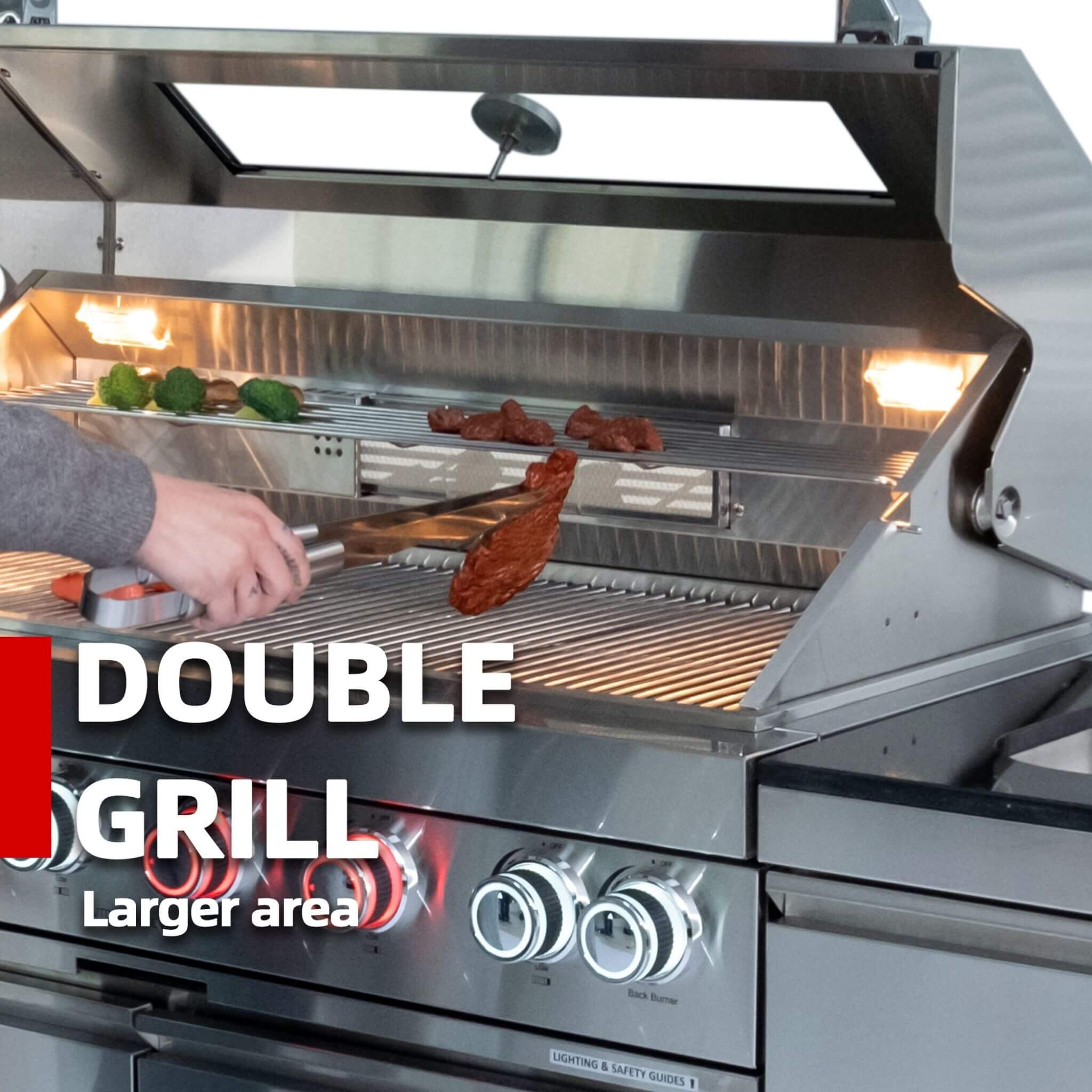 Castelle Flame Outdoor BBQ Kitchen Island With 43-Inch 6-Burner 85K BTU Propane Gas Grill, Rotisserie Kit, And Storage Cabinets (SAK95623) - We The Collective