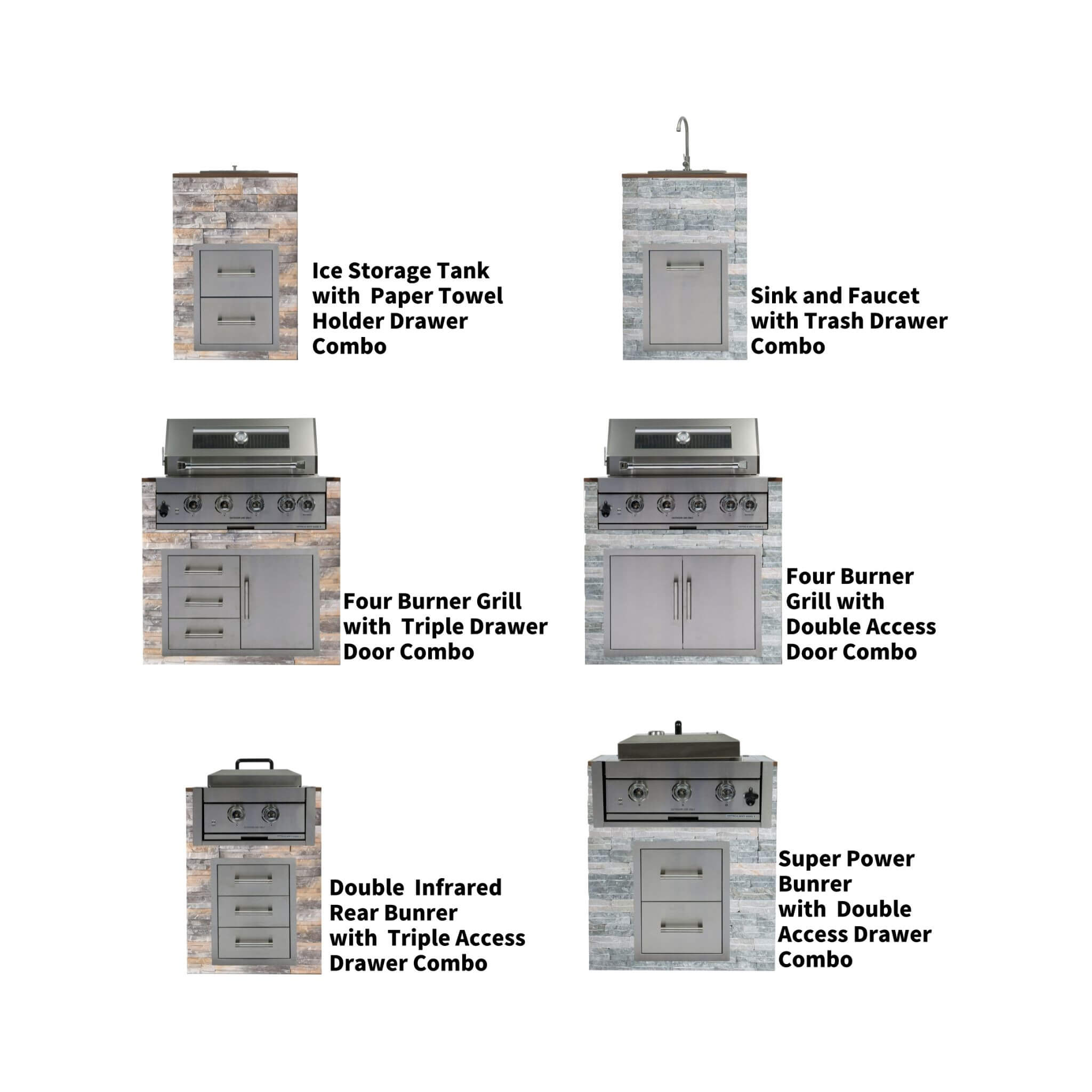 SAKSBY WHOLESALE outdoor kitchen with 32-inch stainless steel LPG gas grill, built-in ice box, door, and drawer storage.