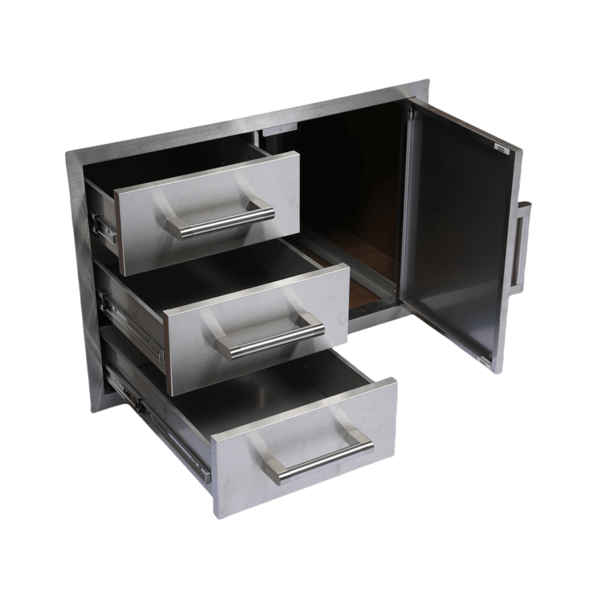 SAKSBY Wholesale outdoor kitchen with 32-inch stainless steel LPG gas grill, door, drawers, and ice box for outdoor cooking.