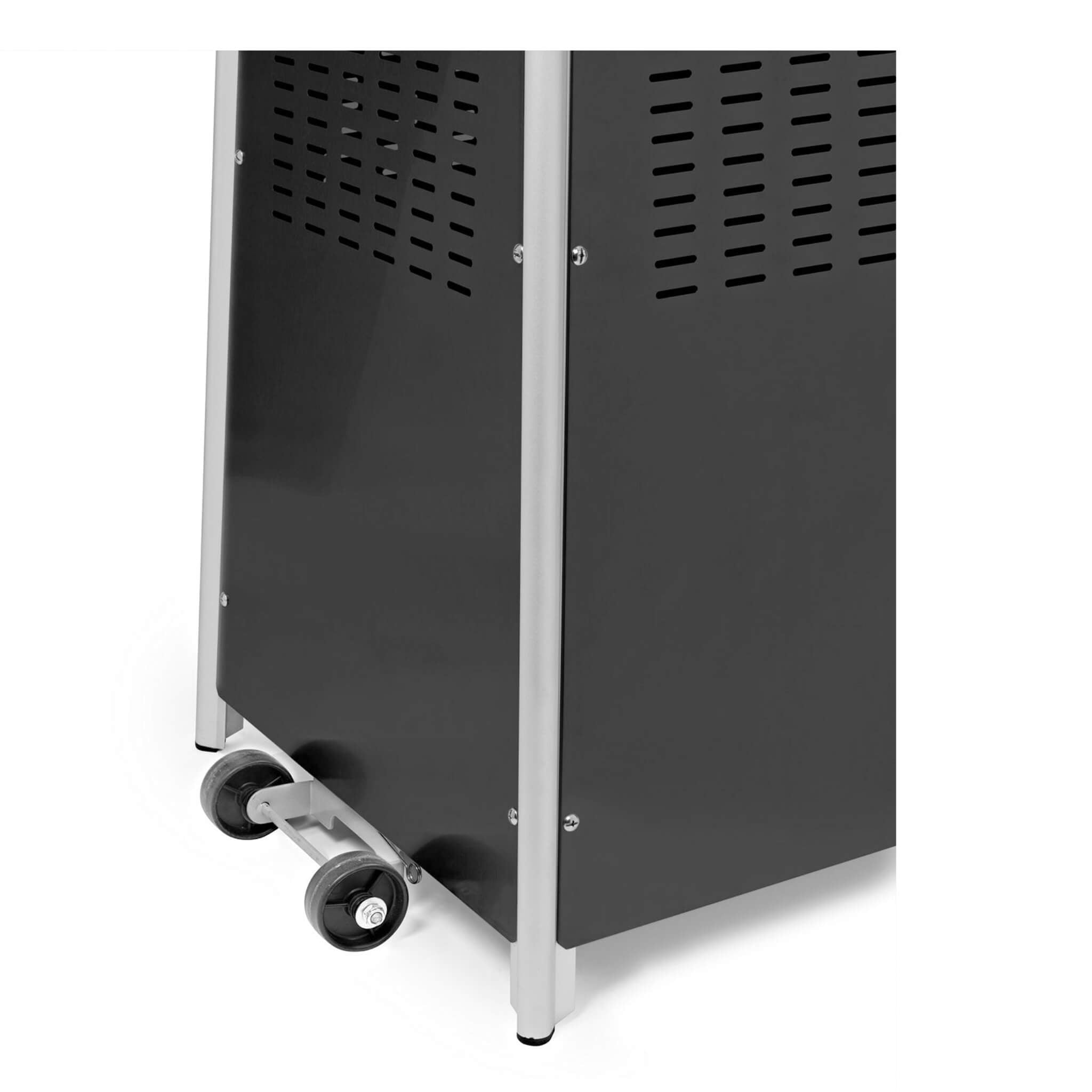 Foot view of SAKSBY WHOLESALE outdoor pyramid propane gas patio heater with 40,000 BTU for outdoor warmth and comfort.