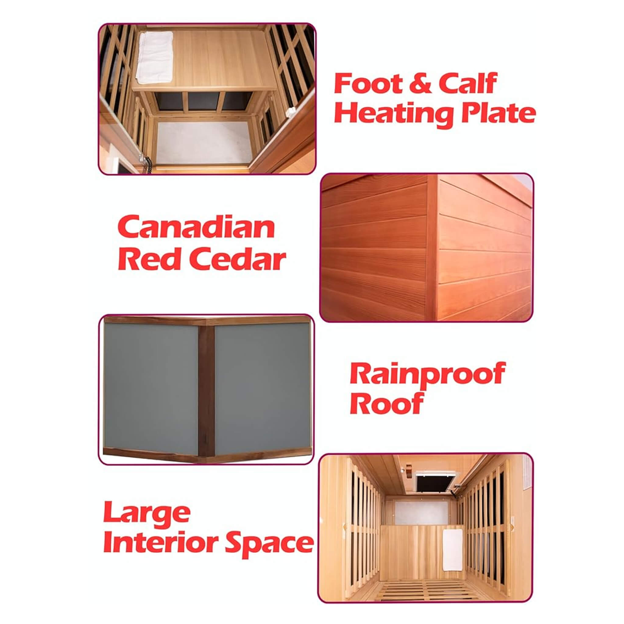 Indoor red cedar infrared sauna for one person with chromotherapy, Bluetooth, and low EMF, featuring premium outdoor design.