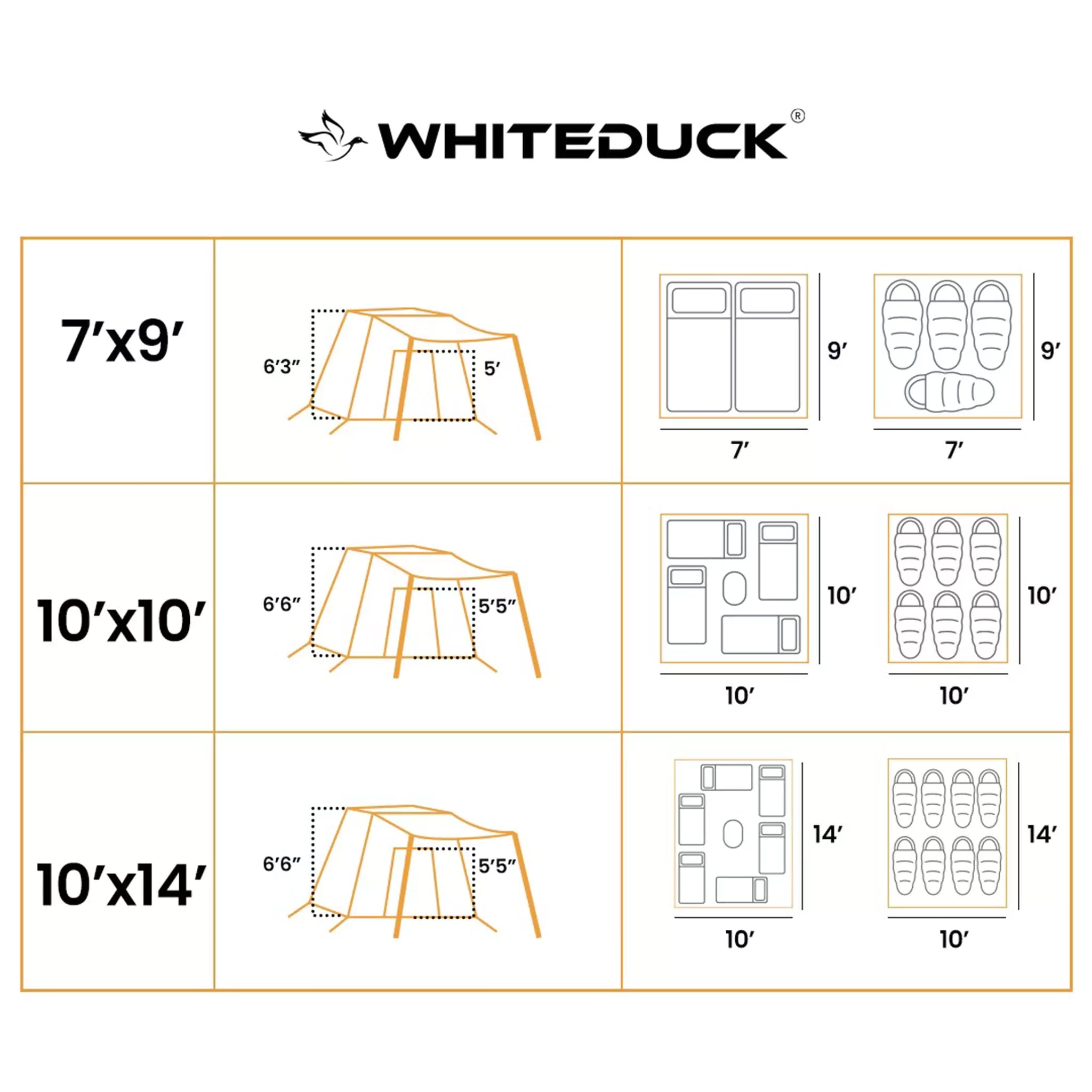 White Duck Outdoors Prota Canvas Cabin Tent 7x9 feet with deluxe features, shown in an outdoor camping setting.