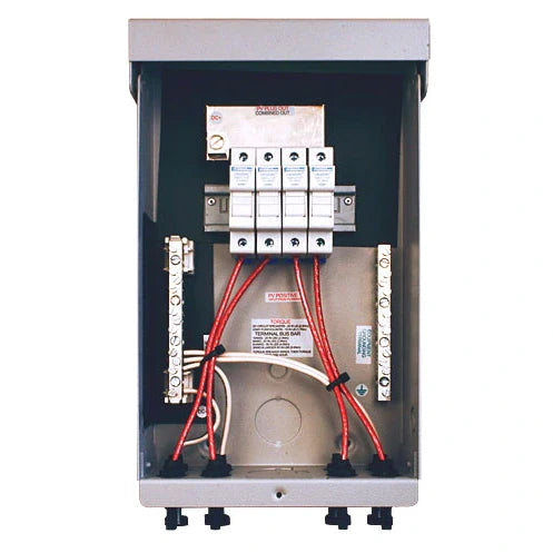 Portable Sun LLC MidNite Solar MNPV4-MC4 solar array combiner with MC4 connectors for PV system components, shown in the image.