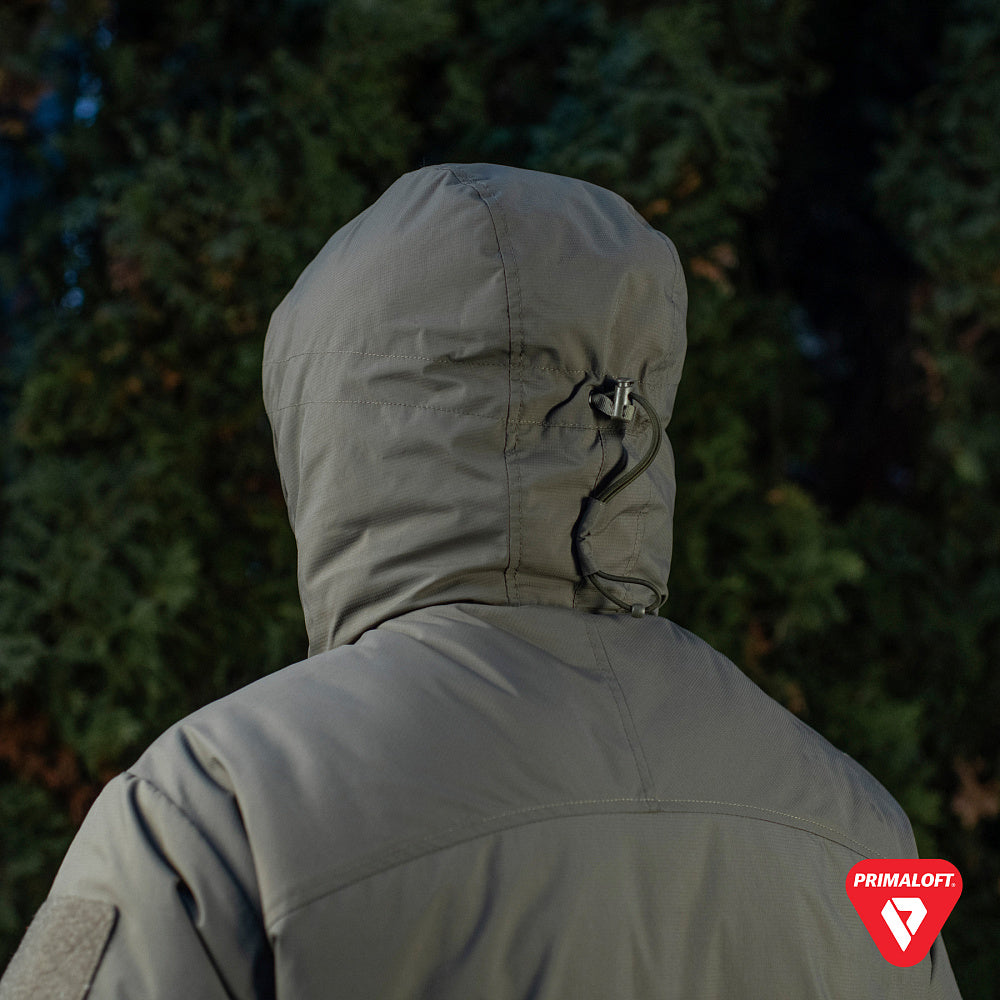 M-Tac Winter Jacket Alpha Gen.IV Pro Primaloft with insulated design, featuring a high collar, multiple pockets, and durable fabric.