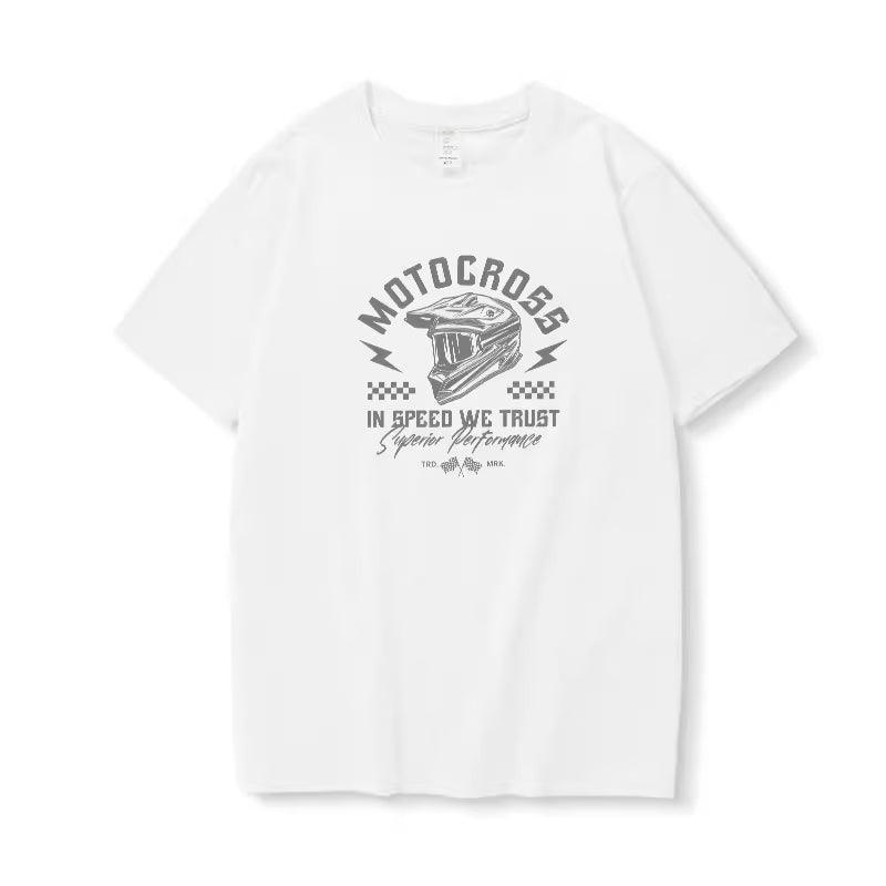 Bean's Moto Booth QMD™ Moto Cross T-shirt featuring bold motocross graphics and comfortable fit, shown in black and white.