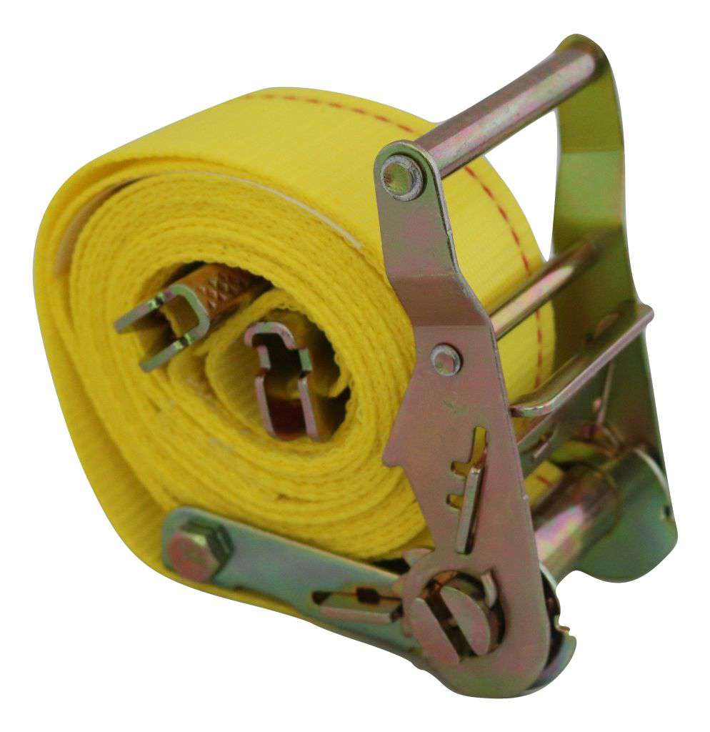 Set of 10 2"x12 ft interior van ratchet E-track straps with spring fittings by RatchetStrap.Com for secure cargo.