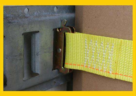 Set of 10 2x12 ft interior van ratchet E-track straps with spring E fittings for secure cargo transport by RatchetStrap.Com.