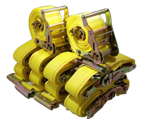 Set of 10 2" x 12 ft interior van ratchet E-track straps with spring E fittings for secure cargo fastening by RatchetStrap.Com
