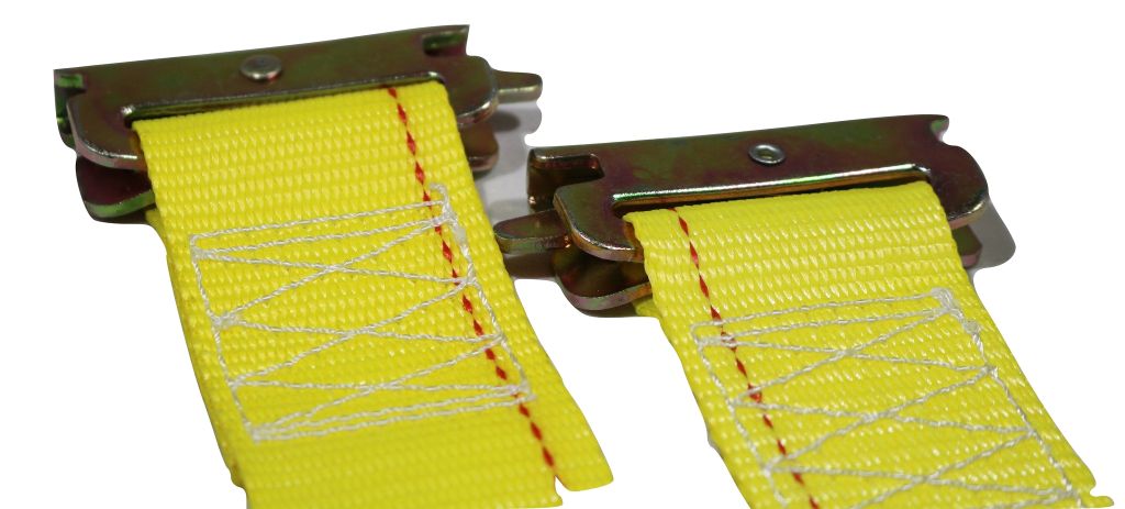 Set of ten 2" x 12 ft interior van ratchet E-track straps with spring fittings from RatchetStrap.Com, used for securing cargo.