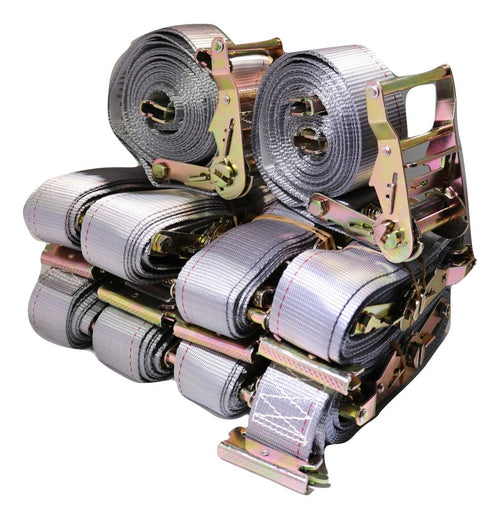 Set of 10 2x16 ft RatchetStrap.Com logistic van E-Track straps with spring fittings for interior cargo securement.