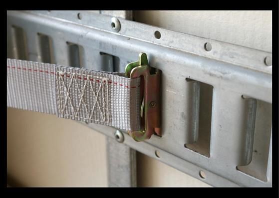Set of ten 2x16 ft. RatchetStrap.Com logistic van E-Track straps with spring fittings for interior van cargo securing.