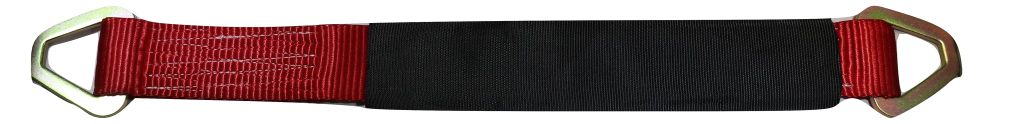 Set of four 24-inch red axle strap tie downs and ratchet tow straps from RatchetStrap.Com, ideal for car haulers and towing.