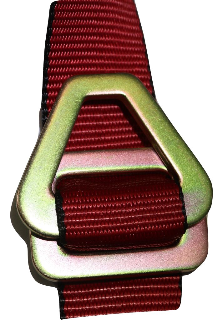 Set of four 24-inch red axle strap tie-downs and ratchet tow straps for car haulers, made by RatchetStrap.Com.