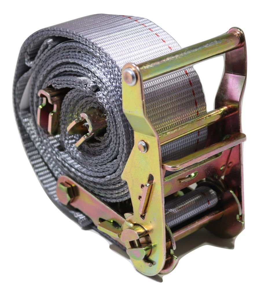 Eight 2x16 ft RatchetStrap.Com logistic van ratchet E-track straps with spring E fittings for interior van cargo securement.