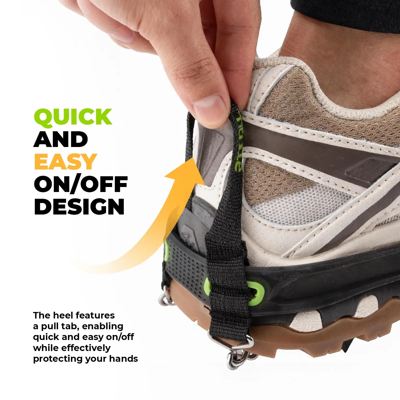 Qunature Global 22 anti-slip stainless steel crampons for shoes and boots, showcasing sturdy spikes and durable construction.