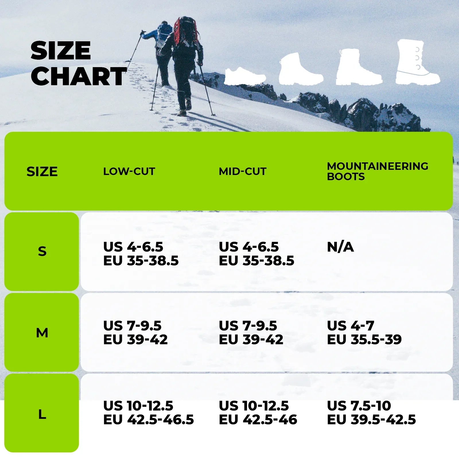 Qunature Global 22 anti-slip stainless steel crampons for secure traction on shoes and boots in icy conditions.