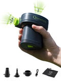 Qunature Global mini air pump with three nozzles and Type-C cable, designed for efficient inflation.
