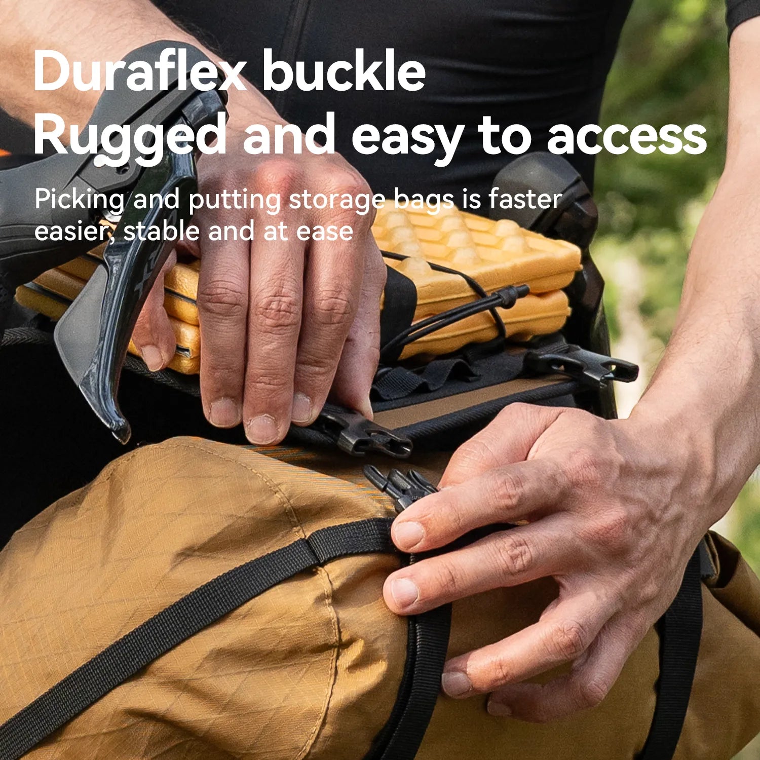 Adjustable Qunature Global handlebar cradle bike bag carrier mounted on a bicycle for bikepacking adventures.