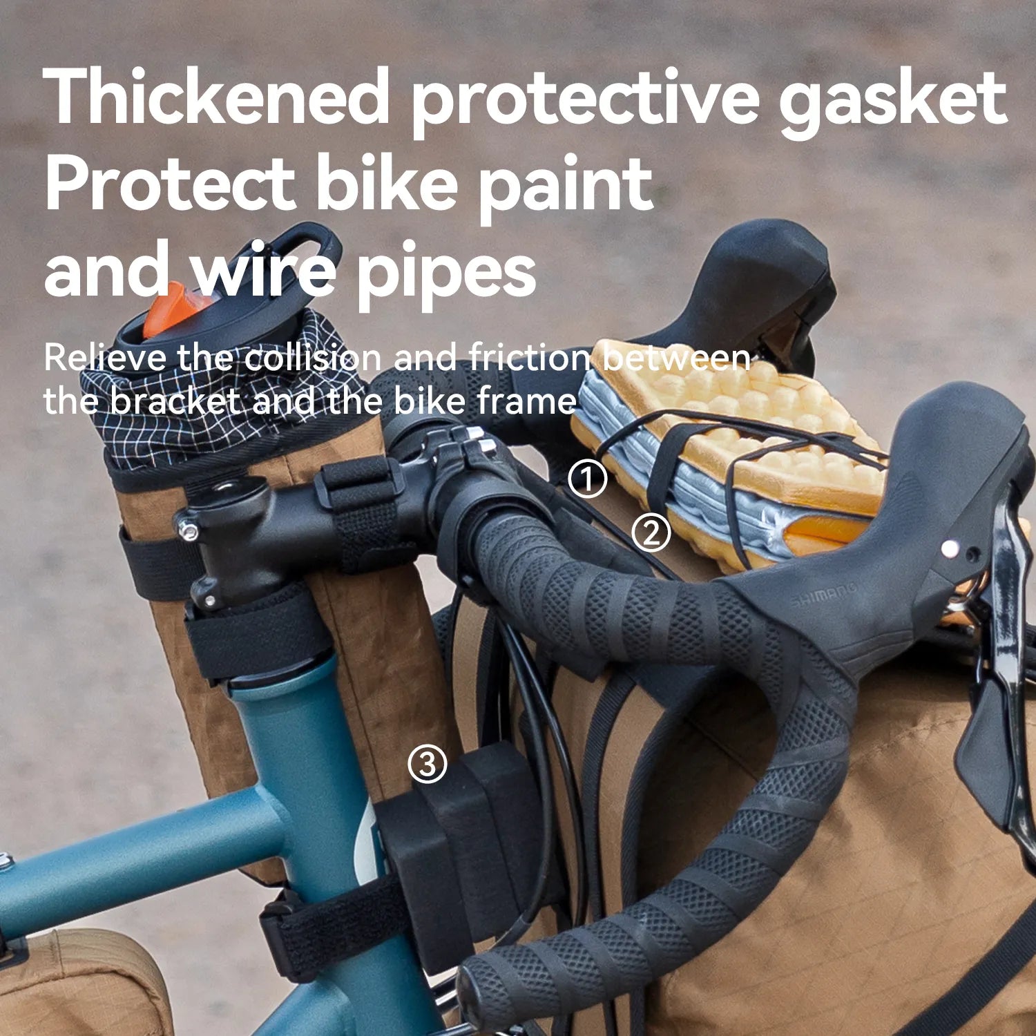 Qunature Global adjustable handlebar cradle bike bag carrier mounted on a bike for bikepacking adventures.