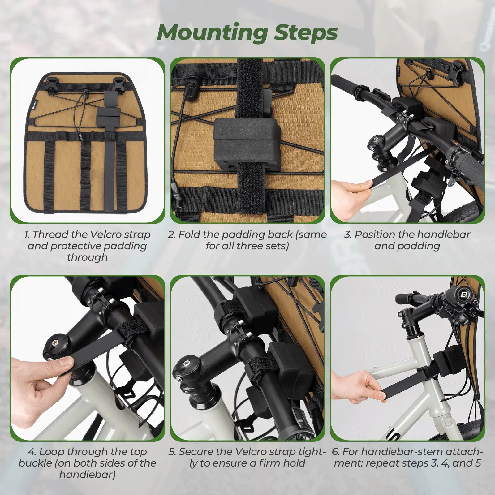 Qunature Global adjustable handlebar cradle bike bag carrier mounted on a bicycle for bikepacking adventures.