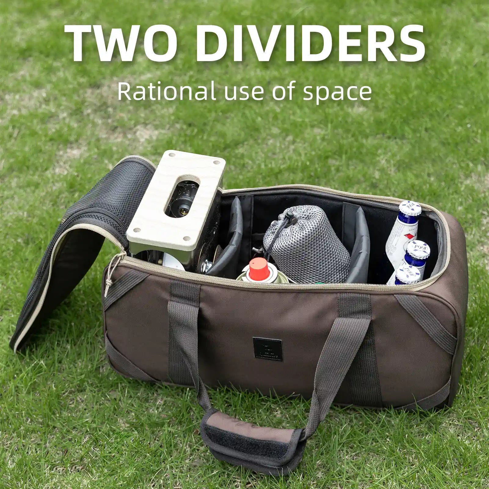 Qunature Global multi-compartment camping tableware carry bag with mess kit organizers for outdoor dining and storage.