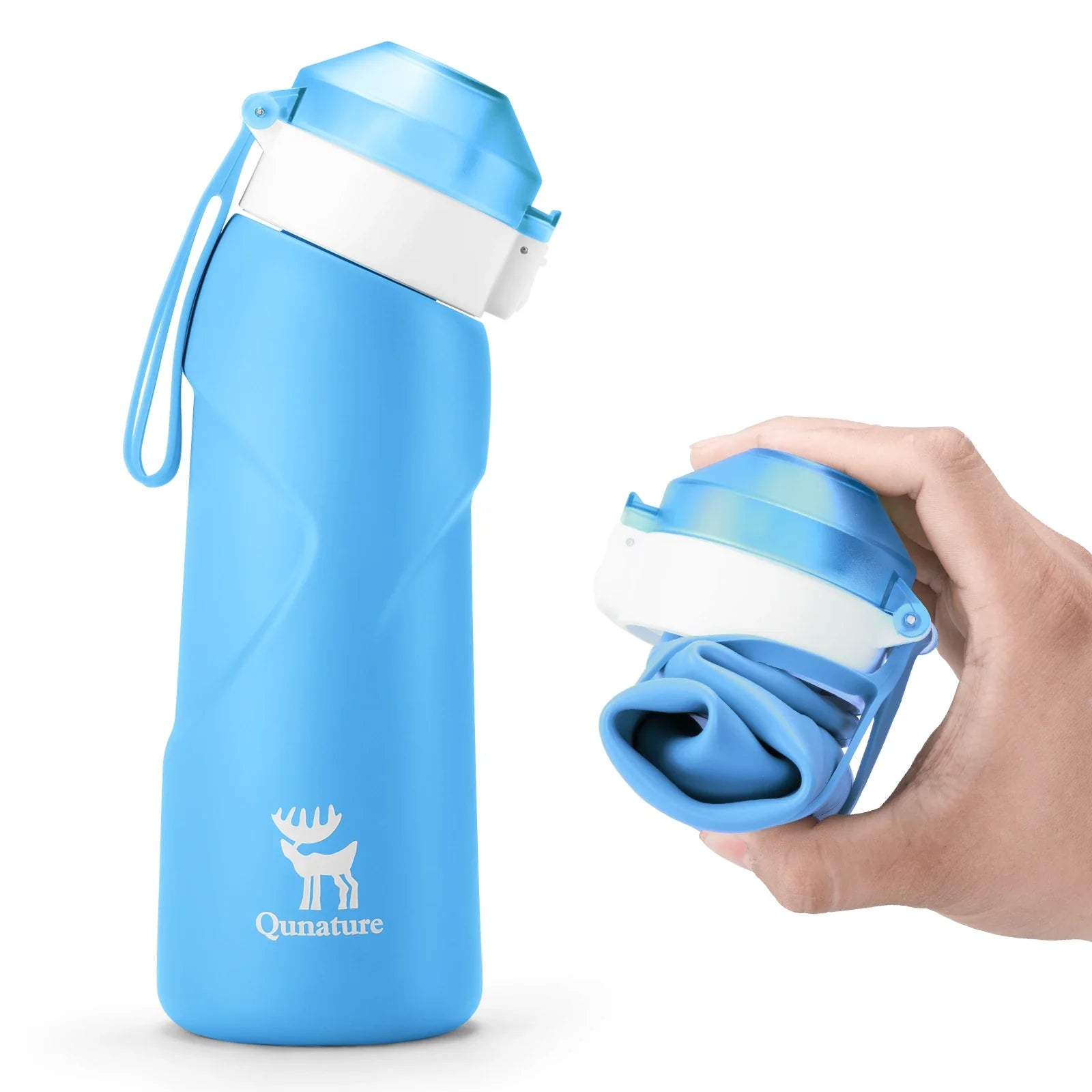 Qunature Global collapsible soft water bottle with angled spout, showcasing its flexible design and spout for easy drinking.