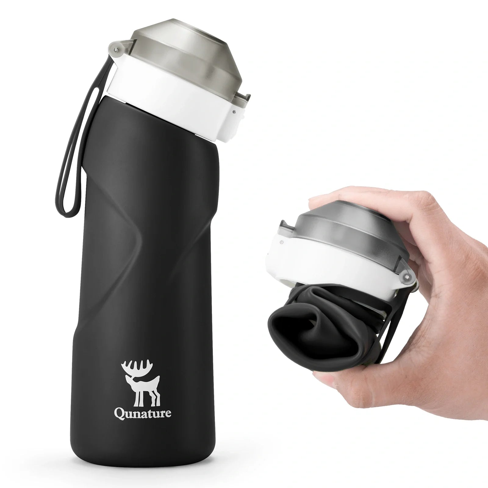 Qunature Global collapsible soft water bottle with angled spout in a flexible design for easy storage and hydration.
