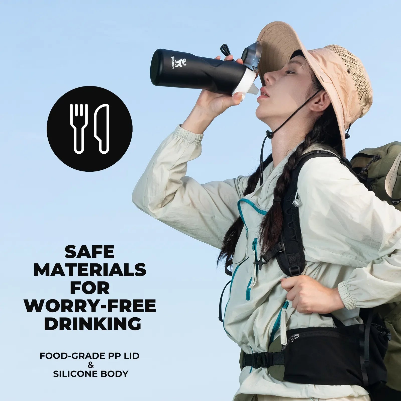 Collapsible soft water bottle by Qunature Global featuring an angled spout and flexible design for easy storage.