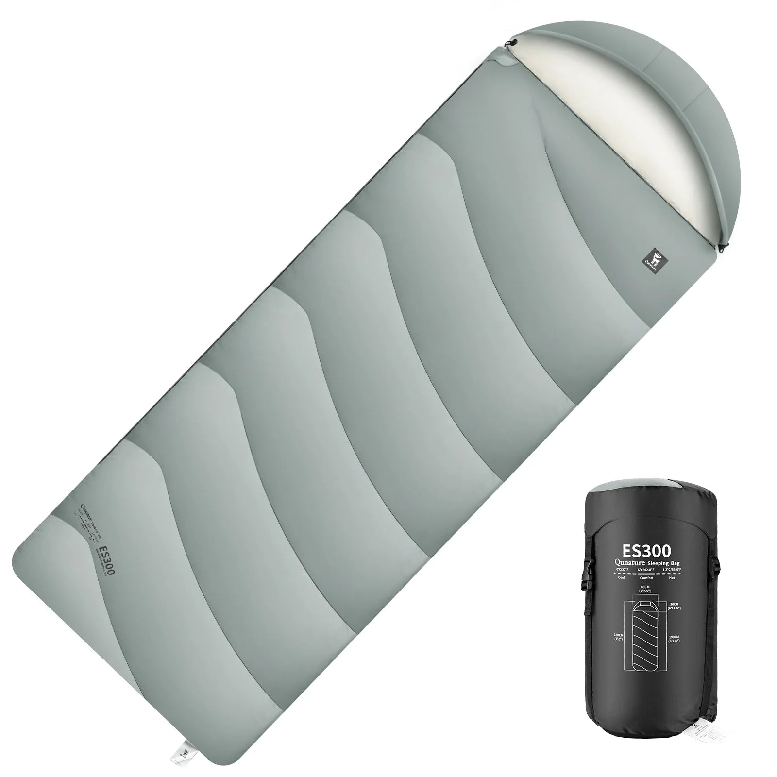 Qunature Global cotton envelope sleeping bag, portable design for backpacking and outdoor camping, with compression sack.