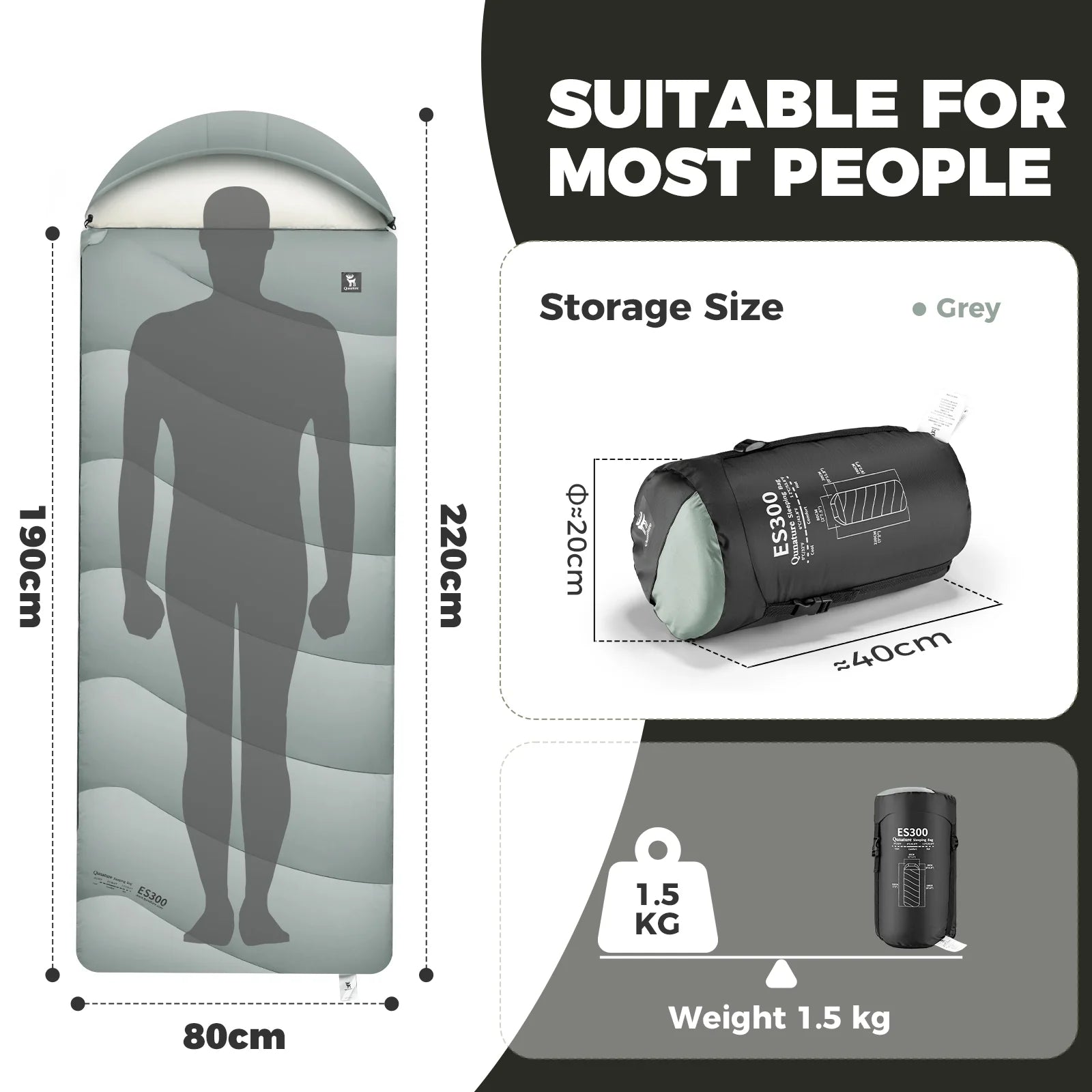 Qunature Global cotton envelope sleeping bag with compression sack, ideal for outdoor camping and backpacking.