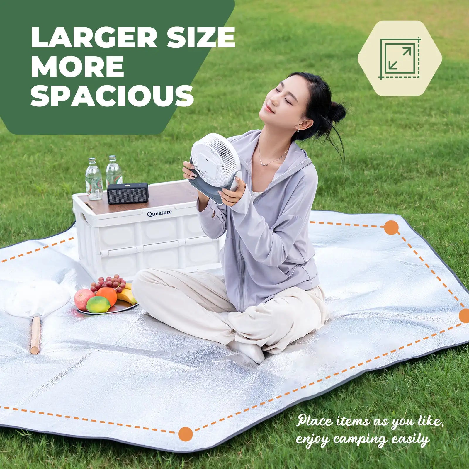 Double-sided aluminum picnic tent mat by Qunature Global, waterproof camping ground mat for outdoor picnics and camping.