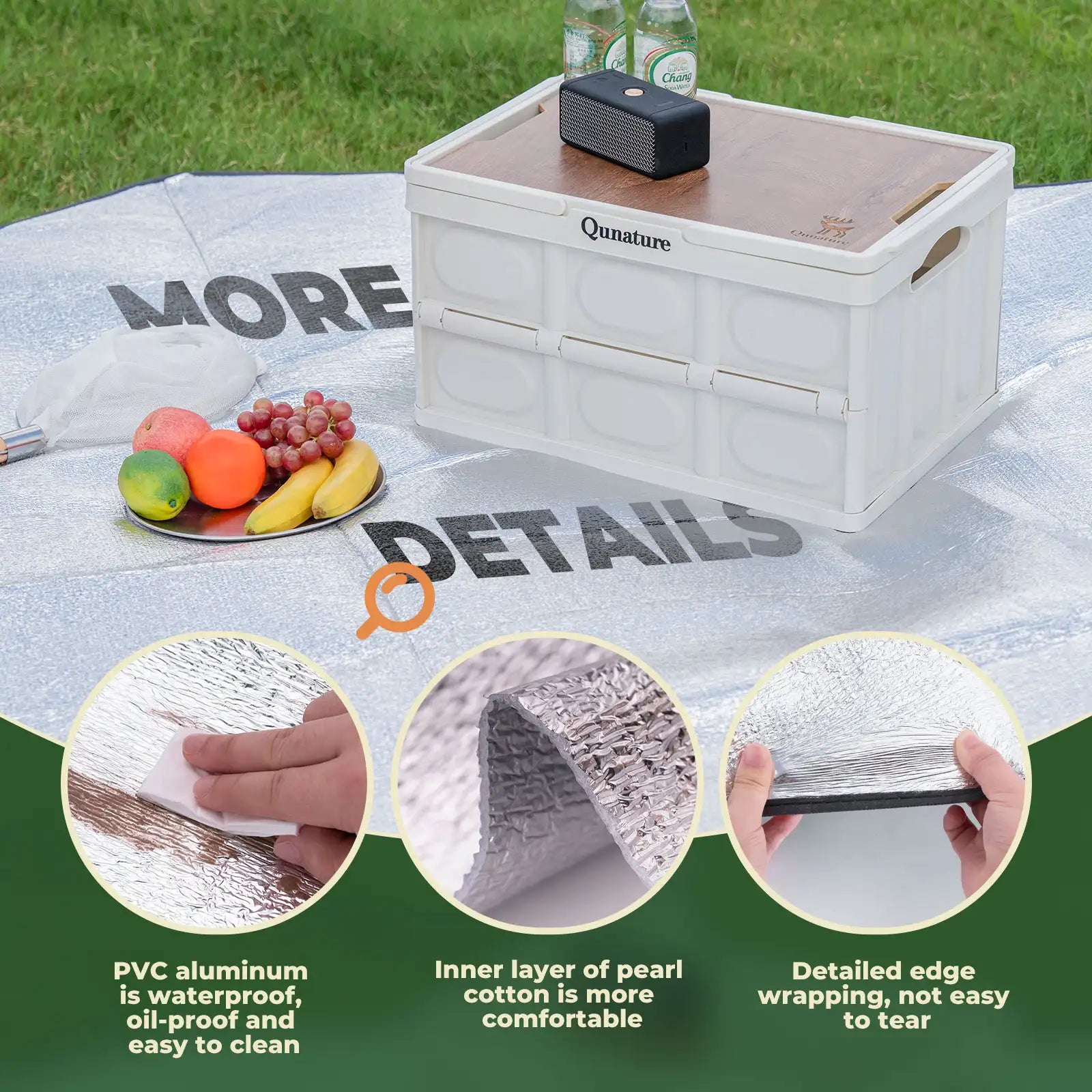 Double-sided aluminum picnic tent mat by Qunature Global, waterproof camping ground mat with thermal insulation for outdoor use.
