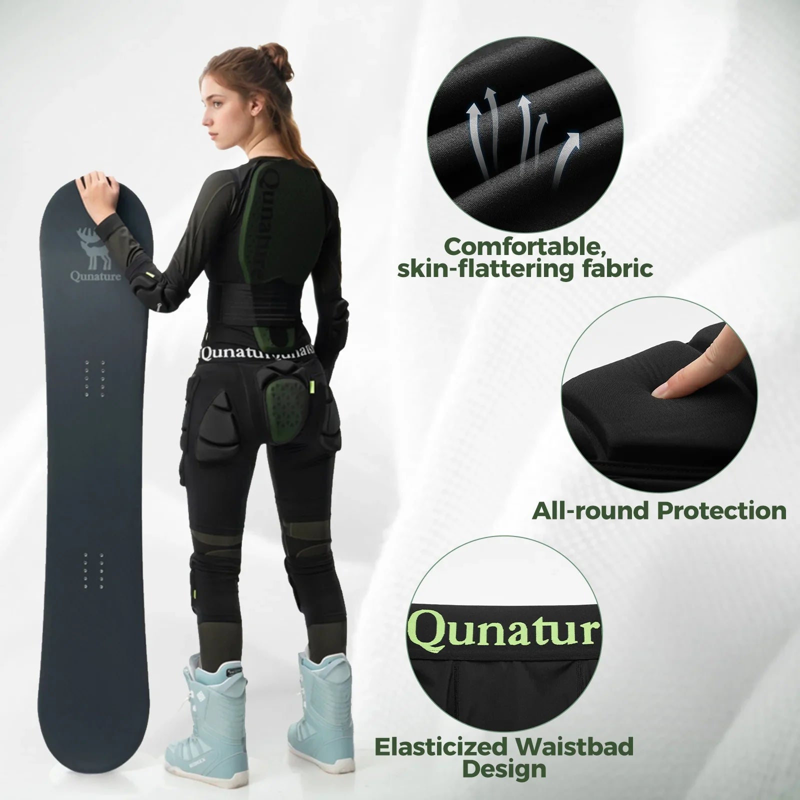 Qunature Global EVA padded ski hip protector impact protection for winter sports, designed for safety and comfort.