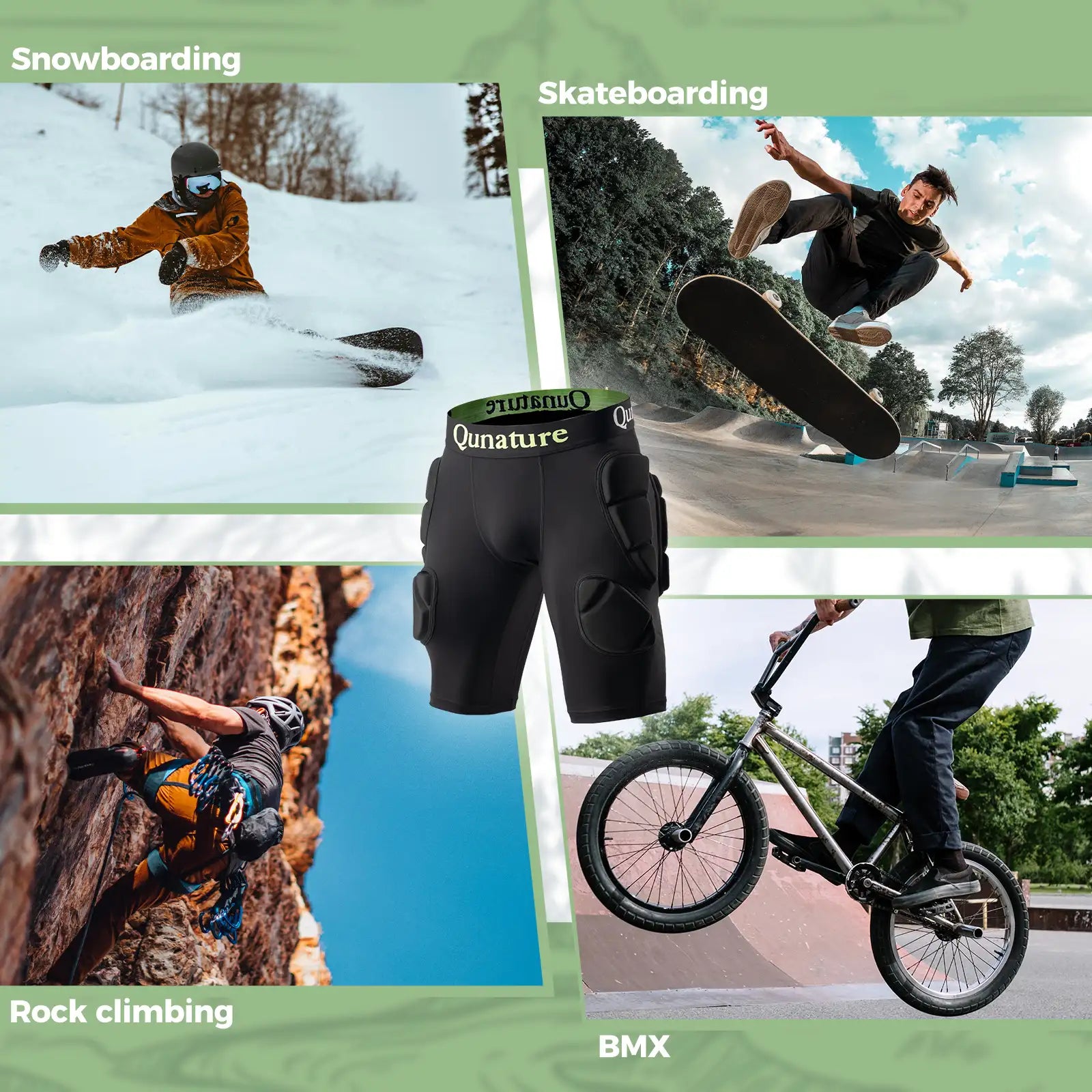 Qunature Global EVA padded ski hip protector for impact safety during winter sports, with cushioned padding and secure fit.