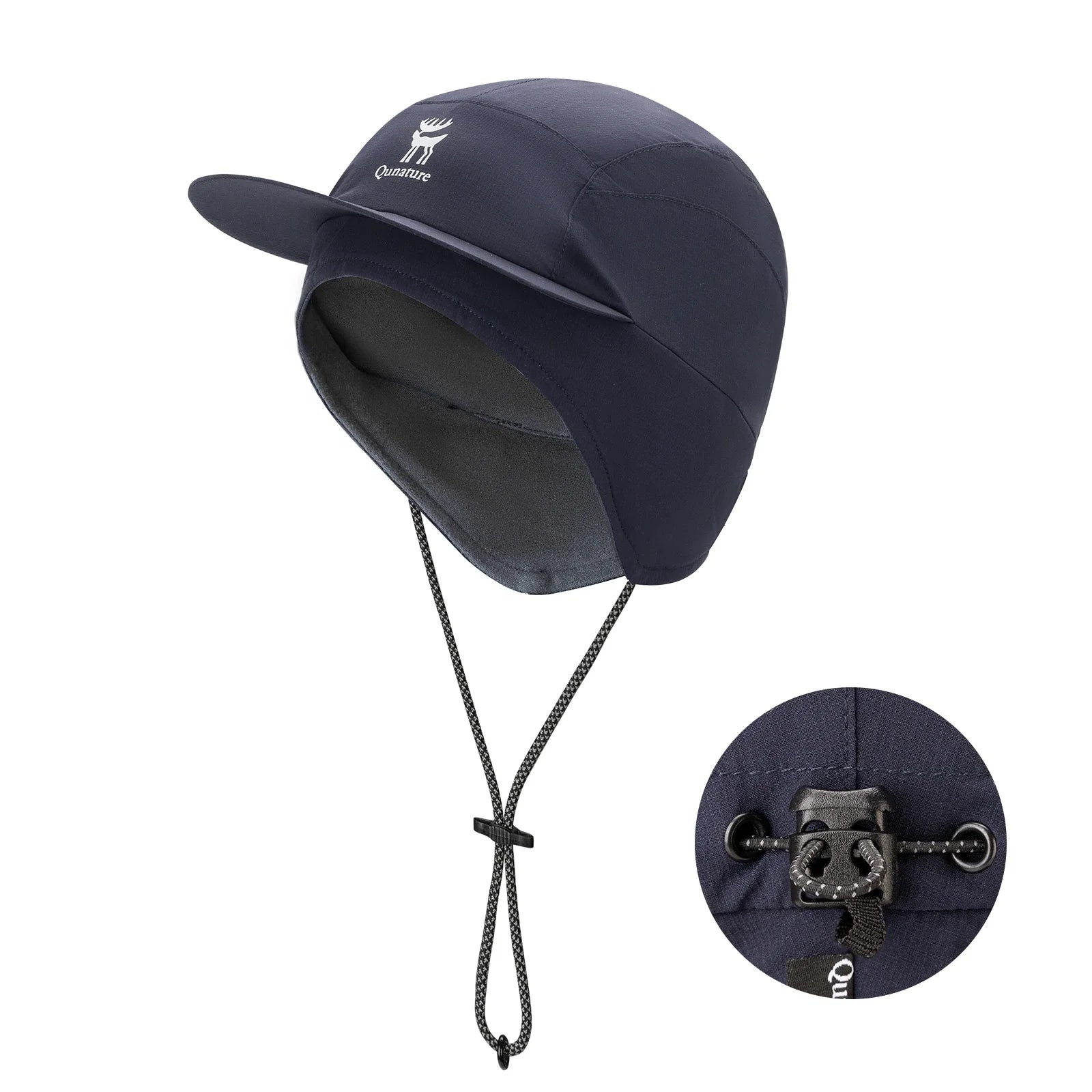 Qunature Global fleece baseball cap with ear flaps, winter warm hat for windproof running, cycling, and hiking outdoor activities.
